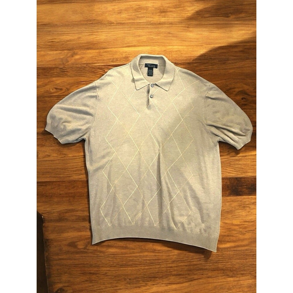 Vtg Toscano XXL 2XL Short Sleeved Sweater 2 Button Made In Italy Diamond Print